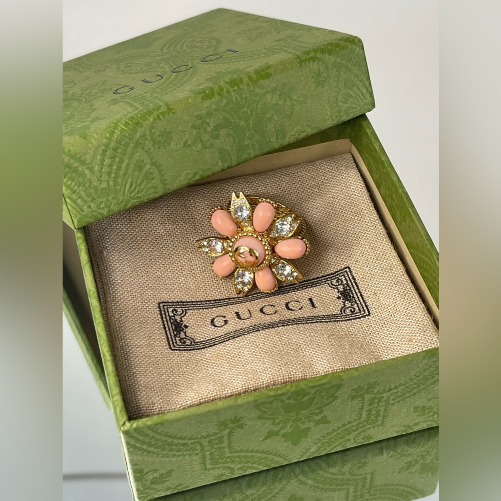 GUCCI Interlocking G Flower 3-row Gold Tone Ring sz: 55/ 7 1/4 - Picture 14 of 14